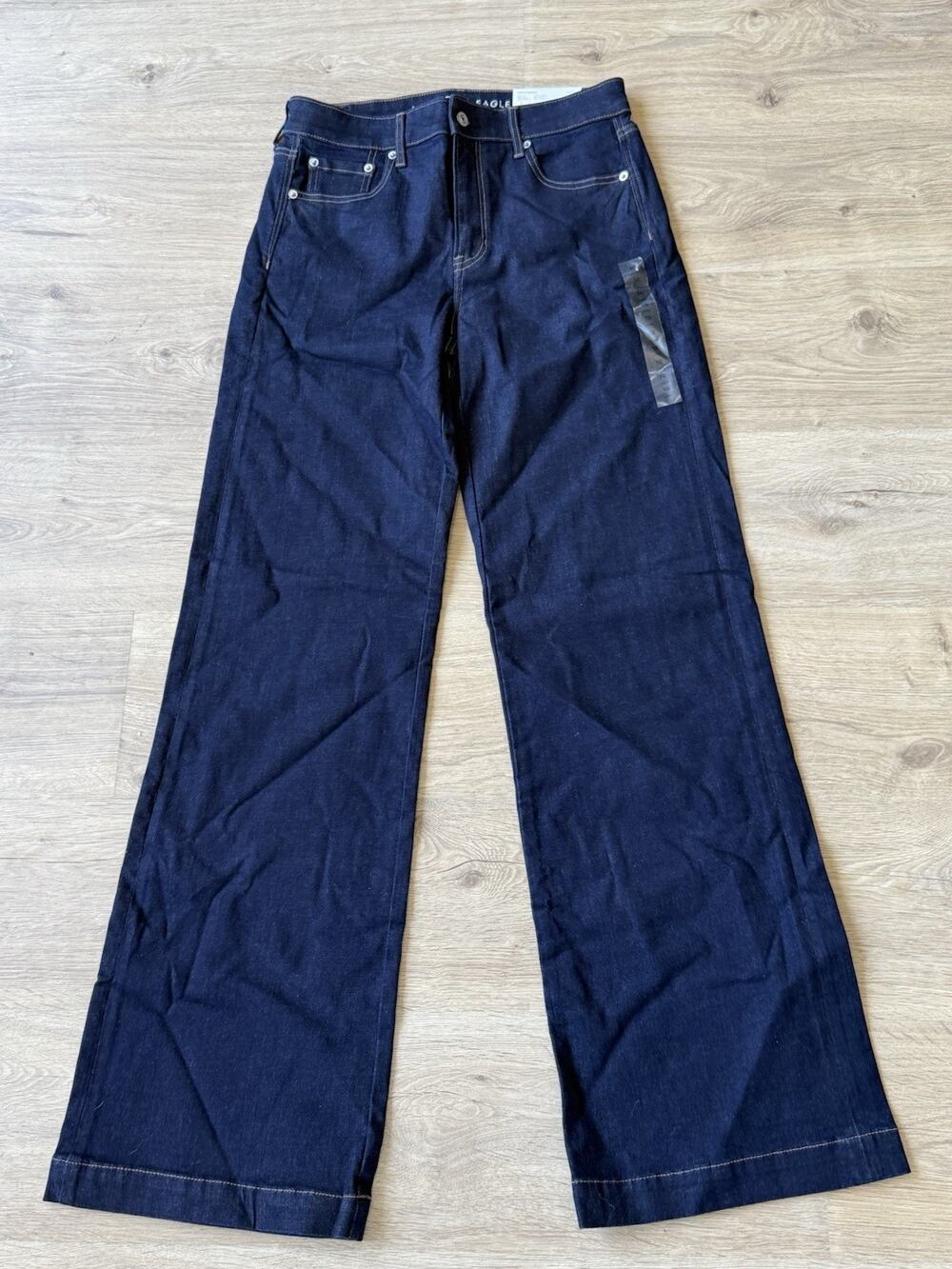 New American Eagle Super Stretch High Rise Wide Leg Jeans Womens 10 Long Blue